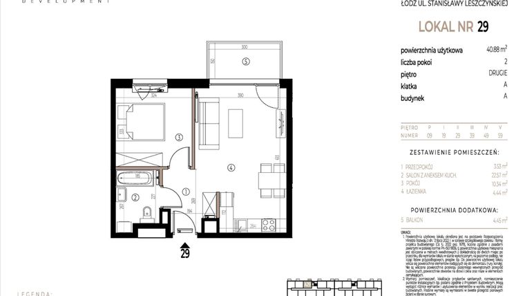 Rzut - Mieszkanie na sprzedaż 2 pokoje o powierzchni 40,88 m² - numer A029 w Ustronna