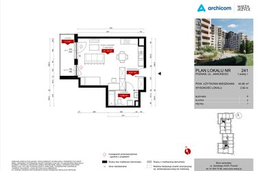 Rzut - Mieszkanie na sprzedaż 1 pokój o powierzchni 40,97 m² - numer K.241 w Wieża Jeżyce etap V