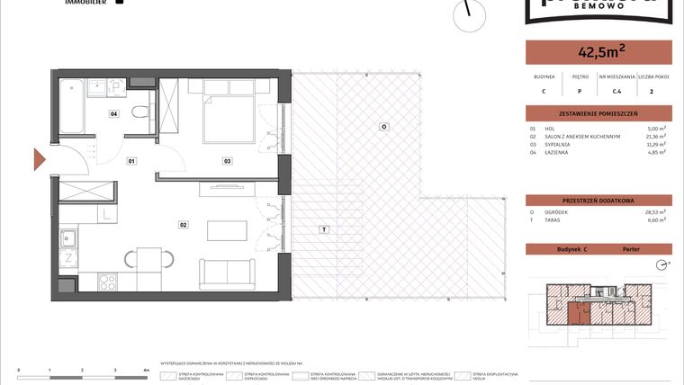 Rzut - Mieszkanie na sprzedaż 2 pokoje o powierzchni 42,5 m² - numer C.04 w Premiera Bemowo