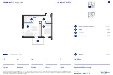Rzut - Mieszkanie na sprzedaż 2 pokoje o powierzchni 38,65 m² - numer A.12 w Osiedle Inverso