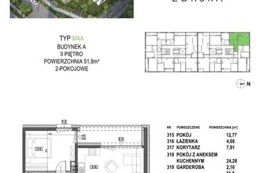 Rzut - Mieszkanie na sprzedaż 2 pokoje o powierzchni 51,8 m² - numer M4A.P3 w Apartamenty Żorska