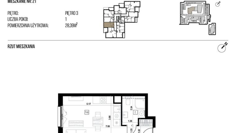 Rzut - Mieszkanie na sprzedaż 1 pokój o powierzchni 28,39 m² - numer 22J/21 w NATURAMA II