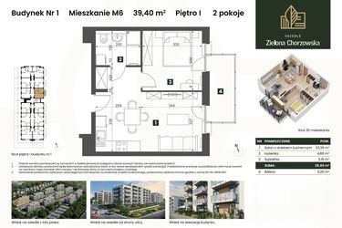 Rzut - Mieszkanie na sprzedaż 2 pokoje o powierzchni 39,4 m² - numer B1.M6 w Osiedle Zielona Chorzowska