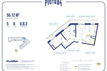 Rzut - Mieszkanie na sprzedaż 3 pokoje o powierzchni 56,12 m² - numer 6.B.3 w Piotra 4