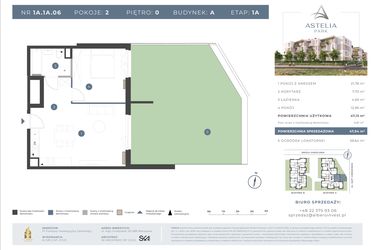 Rzut - Mieszkanie na sprzedaż 2 pokoje o powierzchni 47,13 m² - numer 1A.1A.06 w Astelia Park etap 1A i 3