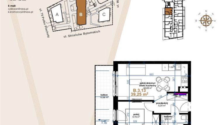Rzut - Mieszkanie na sprzedaż 2 pokoje o powierzchni 39,25 m² - numer VB.3.13 w Vanda Park