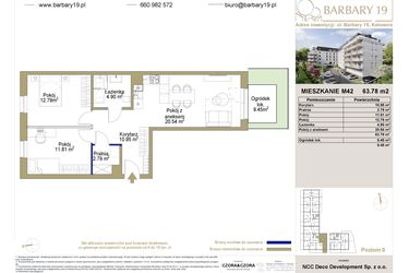 Rzut - Mieszkanie na sprzedaż 3 pokoje o powierzchni 63,78 m² - numer 42 w Barbary 19