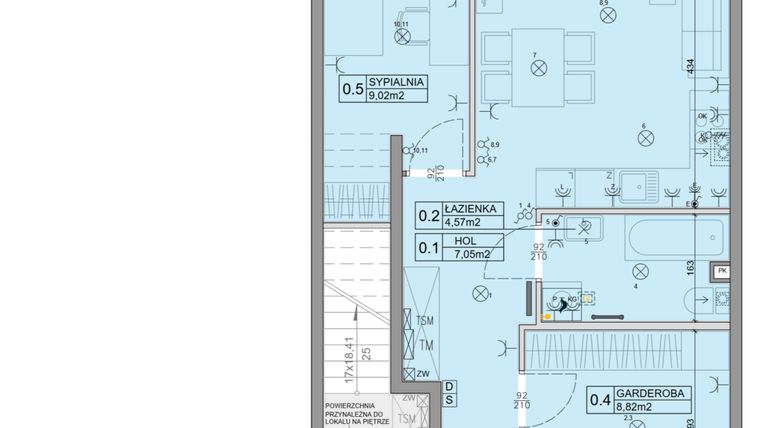 Rzut - Mieszkanie na sprzedaż 3 pokoje o powierzchni 46,34 m² - numer 103 w Manufaktura Marki 2 etap IV