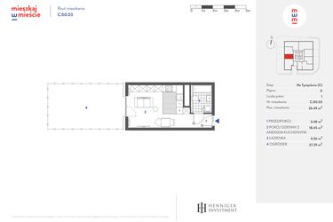 Rzut - Mieszkanie na sprzedaż 1 pokój o powierzchni 26,52 m² - numer C.00.03 w Mieszkaj w mieście - Na Tysiącleciu budynek C