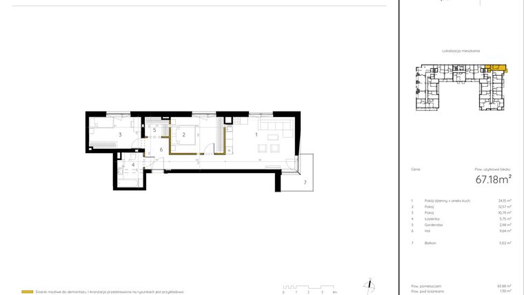 Rzut - Mieszkanie na sprzedaż 3 pokoje o powierzchni 67,18 m² - numer 1.99 w Perła Piotrkowska