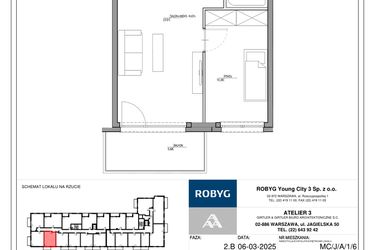 Rzut - Mieszkanie na sprzedaż 2 pokoje o powierzchni 40,28 m² - numer MC/J/A/1/6 w Modern City etap J