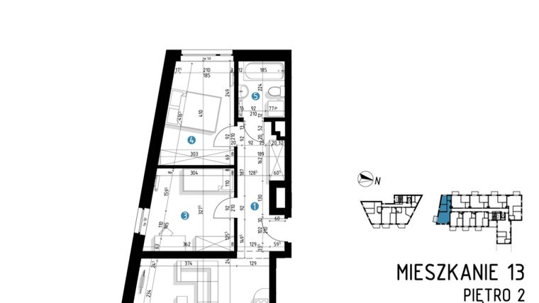 Rzut - Mieszkanie na sprzedaż 3 pokoje o powierzchni 62,5 m² - numer 6A.13 w Parkowa 6AC - ETAP III