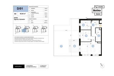 Rzut - Mieszkanie na sprzedaż 3 pokoje o powierzchni 62,2 m² - numer D/01 w Osiedle Bolko etap II