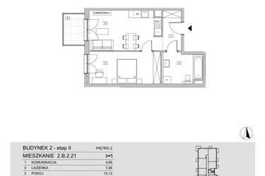 Rzut - Mieszkanie na sprzedaż 2 pokoje o powierzchni 46,61 m² - numer 2.B.2.21 w ATAL Apollina II