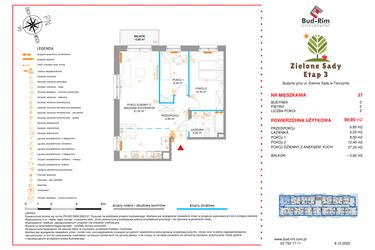 Rzut - Mieszkanie na sprzedaż 3 pokoje o powierzchni 59,95 m² - numer 37 w Zielone Sady etap III