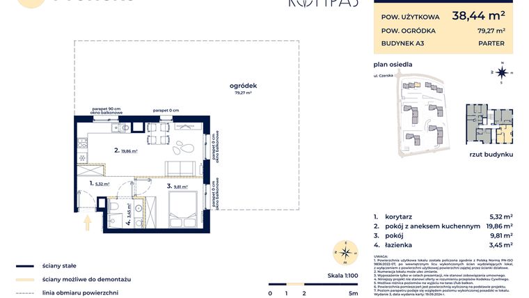 Rzut - Mieszkanie na sprzedaż 2 pokoje o powierzchni 38,49 m² - numer A304 w Osiedle Kompas