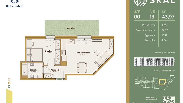 Rzut - Mieszkanie na sprzedaż 2 pokoje o powierzchni 43,97 m² - numer M.13 w Skal