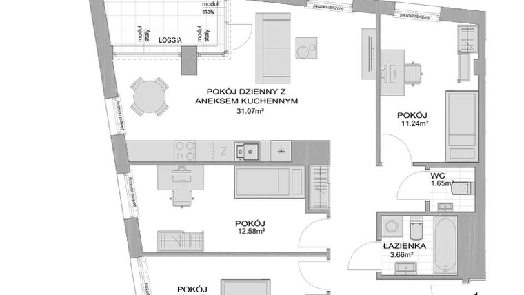 Rzut - Mieszkanie na sprzedaż 4 pokoje o powierzchni 85,67 m² - numer CP/R7/141 w Centralpark