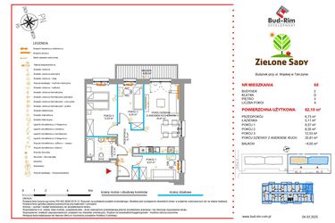 Rzut - Mieszkanie na sprzedaż 4 pokoje o powierzchni 62,1 m² - numer 68 w Zielone Sady etap II