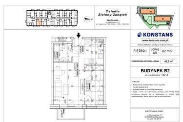 Rzut - Mieszkanie na sprzedaż 2 pokoje o powierzchni 42,3 m² - numer B2.27 w Osiedle Zielony Zakątek- etap II