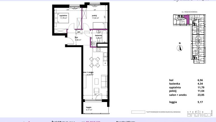 Rzut - Mieszkanie na sprzedaż 3 pokoje o powierzchni 57,58 m² - numer 120 w Wojciechowska Square