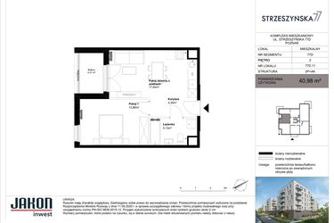 Rzut - Mieszkanie na sprzedaż 2 pokoje o powierzchni 40,98 m² - numer 77D.11 w Strzeszyńska 77