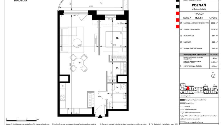 Rzut - Mieszkanie na sprzedaż 1 pokój o powierzchni 60,14 m² - numer B.A.4.1 w Zajezdnia