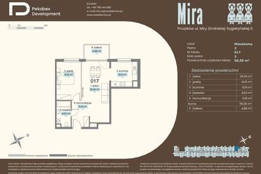Rzut - Mieszkanie na sprzedaż 2 pokoje o powierzchni 50,5 m² - numer A.017 w Mira