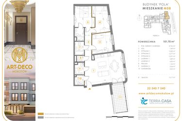 Rzut - Mieszkanie na sprzedaż 4 pokoje o powierzchni 101,7 m² - numer M08 w Art Deco Mokotów Pola