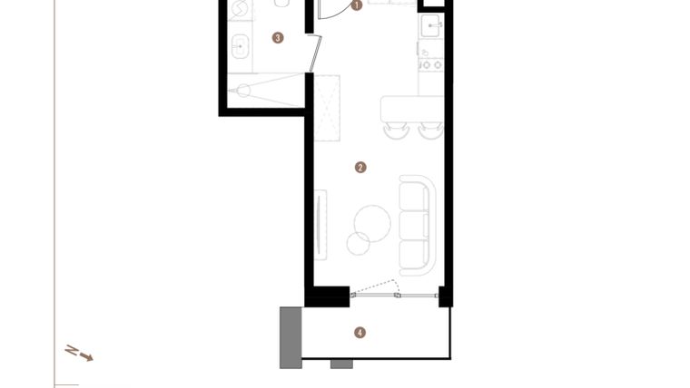 Rzut - Mieszkanie na sprzedaż 1 pokój o powierzchni 25,72 m² - numer A2.6.06 w Apartamenty Grundmanna