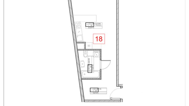Rzut - Mieszkanie na sprzedaż 1 pokój o powierzchni 35,18 m² - numer C1.18 w Rezydencja Ogród Saski etap I i II