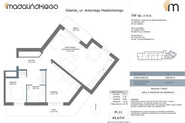 Rzut - Mieszkanie na sprzedaż 3 pokoje o powierzchni 49,67 m² - numer M11 w Madalińskiego