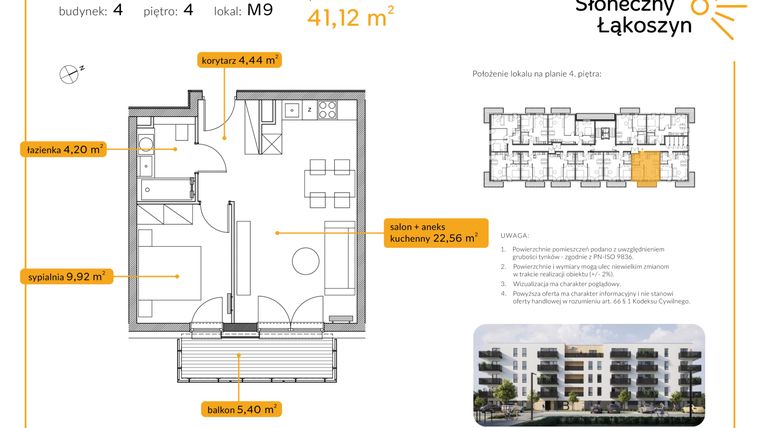 Rzut - Mieszkanie na sprzedaż 2 pokoje o powierzchni 41,1 m² - numer 4/M/4/9 w Osiedle Słoneczny Łąkoszyn bud. 4