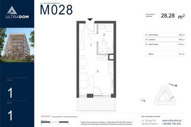 Rzut - Mieszkanie na sprzedaż 1 pokój o powierzchni 28,28 m² - numer M028 w Ultradom