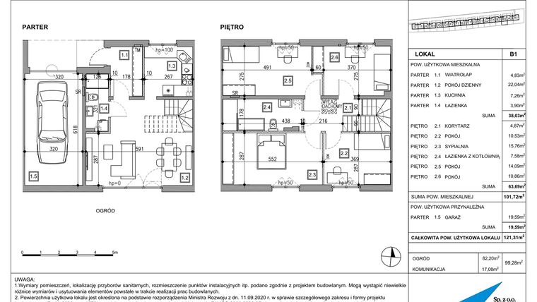 Rzut - Dom na sprzedaż 5 pokoi o powierzchni 121,31 m² - numer B1 w Majewska Domy