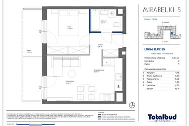 Rzut - Mieszkanie na sprzedaż 2 pokoje o powierzchni 41,3 m² - numer B.P2.35 w Mirabelki 5