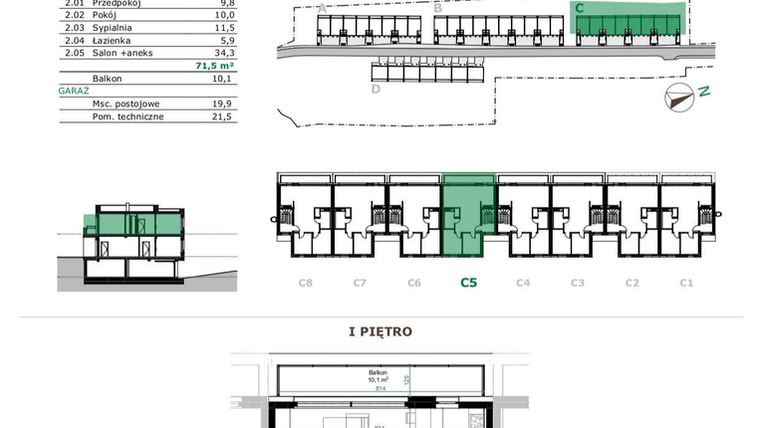 Rzut - Mieszkanie na sprzedaż 4 pokoje o powierzchni 71,5 m² - numer C.5.2 w Dębowe Zacisze