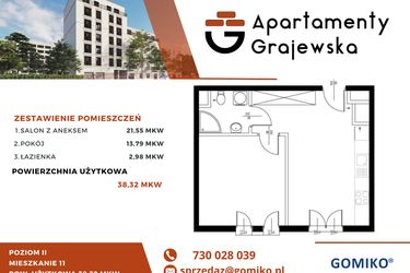 Rzut - Mieszkanie na sprzedaż 2 pokoje o powierzchni 39,93 m² - numer 11 w Apartamenty Grajewska