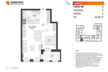 Rzut - Mieszkanie na sprzedaż 2 pokoje o powierzchni 43,86 m² - numer A.5 w Esencja