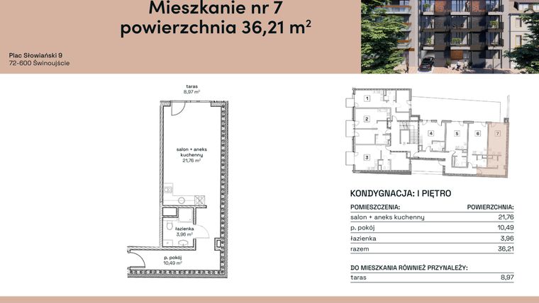 Rzut - Mieszkanie na sprzedaż 1 pokój o powierzchni 36,21 m² - numer M7 w Plac Słowiański 9