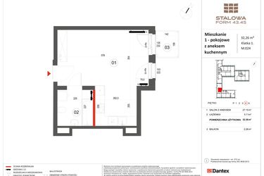 Rzut - Mieszkanie na sprzedaż 1 pokój o powierzchni 32,26 m² - numer 24 w Stalowa Form 43.45