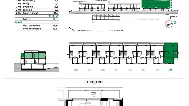 Rzut - Mieszkanie na sprzedaż 3 pokoje o powierzchni 71,5 m² - numer C1.2 w Dębowe Zacisze