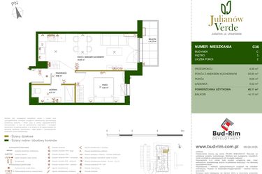 Rzut - Mieszkanie na sprzedaż 2 pokoje o powierzchni 40,11 m² - numer 36 w Julianów Verde