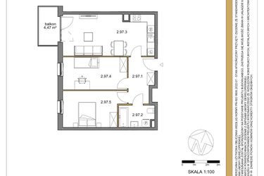 Rzut - Mieszkanie na sprzedaż 3 pokoje o powierzchni 62,95 m² - numer 97 w Osiedle Sfera etap II