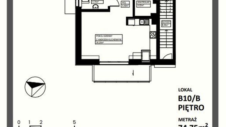 Rzut - Mieszkanie na sprzedaż 3 pokoje o powierzchni 74,75 m² - numer B10/B w Osiedle Lente Zacharzyce