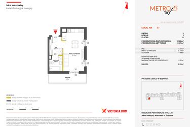 Rzut - Mieszkanie na sprzedaż 1 pokój o powierzchni 32,28 m² - numer 37 w Metro Art 13