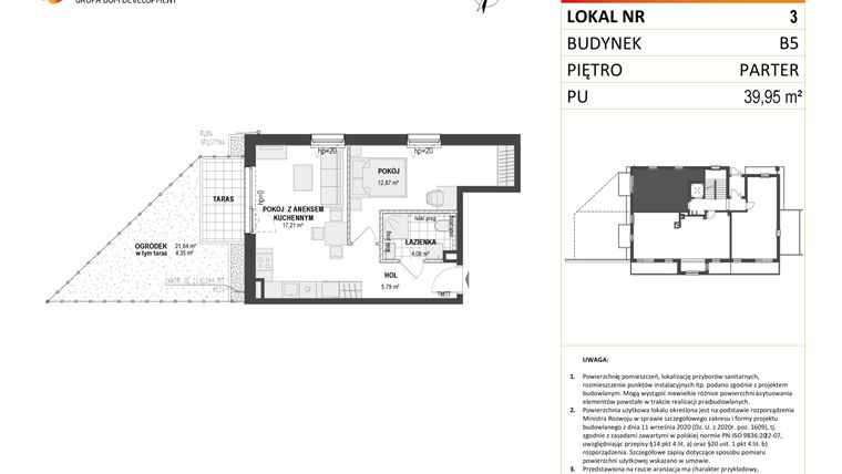 Rzut - Mieszkanie na sprzedaż 2 pokoje o powierzchni 39,95 m² - numer B5 3 w Wzgórze Markowca