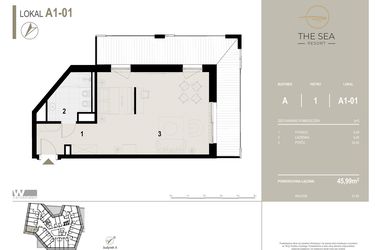 Rzut - Mieszkanie na sprzedaż 1 pokój o powierzchni 45,99 m² - numer A1-01 w The Sea Resort Międzyzdroje