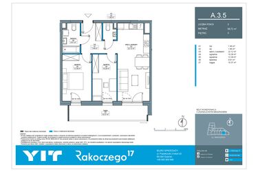 Rzut - Mieszkanie na sprzedaż 3 pokoje o powierzchni 58,72 m² - numer A.3.5 w Rakoczego 17