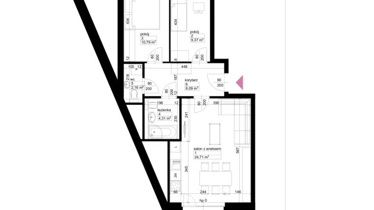 Rzut - Mieszkanie na sprzedaż 3 pokoje o powierzchni 59,43 m² - numer A2/3/2/11 w Malta Wołkowyska etap III